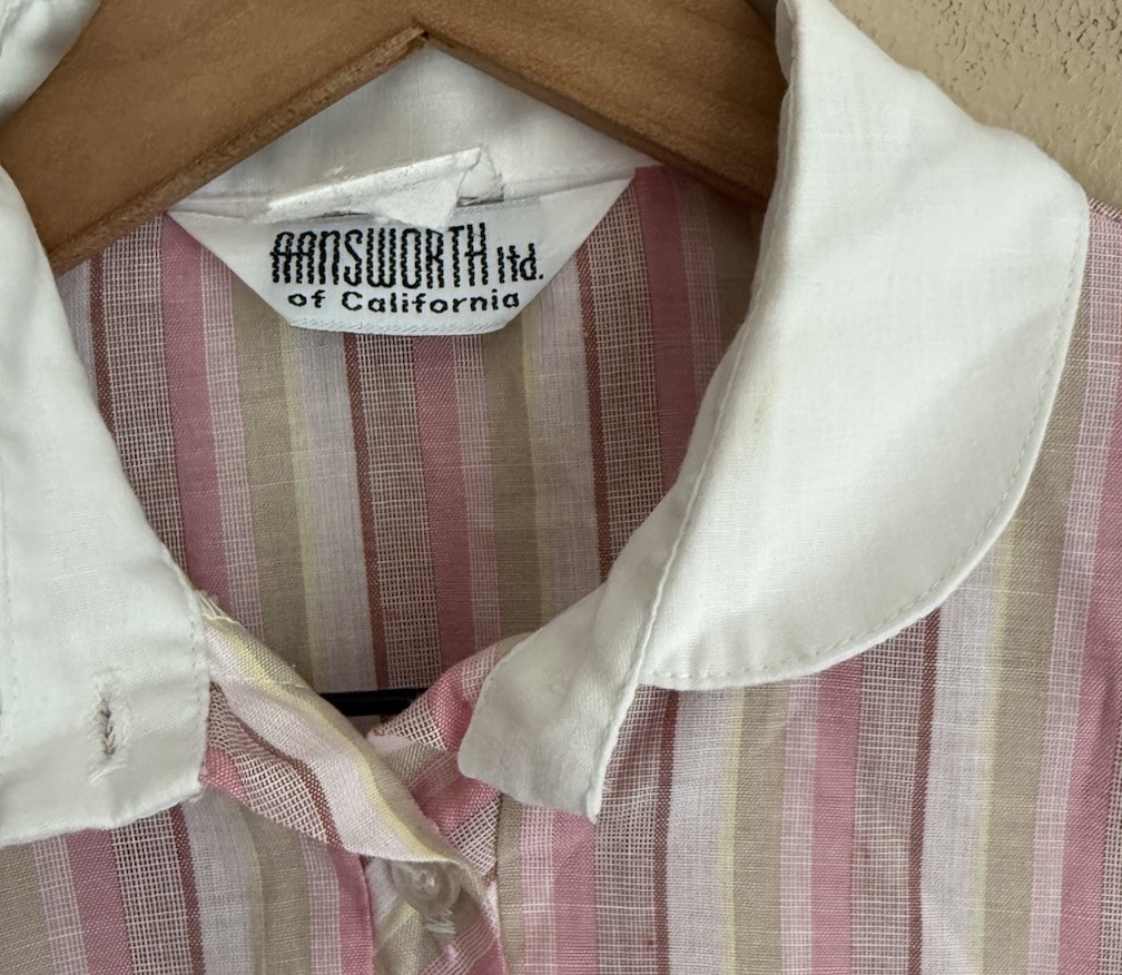 Vintage Blouse Top 70s 80s Striped Popover Cotton Blend Womens Size 10
