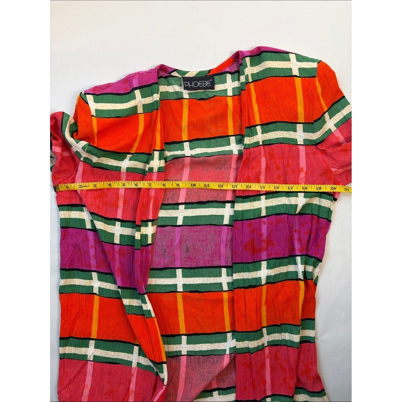 Vintage 80s 90s Phoebe Plaid Open Front Cardigan Shoulder Pads Boho M