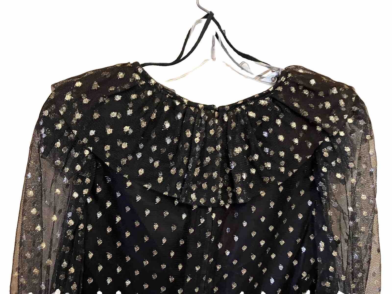 VTG Dress Nancy Bracoloni Shangri La Black Gauze W/ Gold Polka Dots See Measures