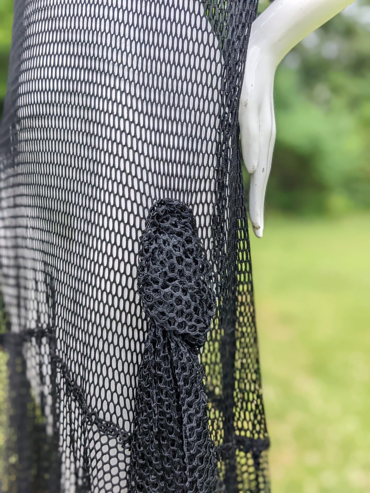 ALLURING FLAPPER 1920’S BLACK FISHNET DRESS W DRAPE TAILS AT SIDE 