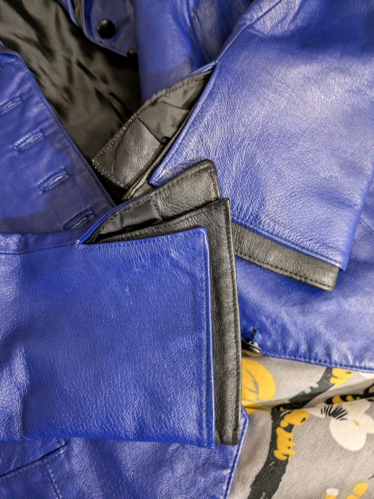 Vtg Leather 2-tone Jacket, Blue With Black Accents, Buttons, Vest Styling Sz 8