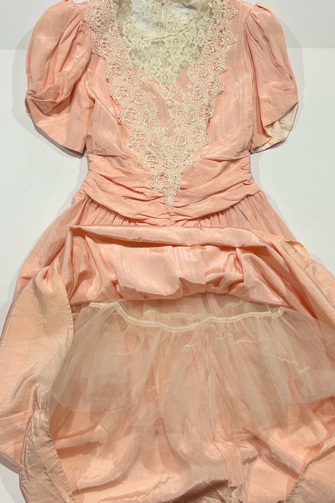 Vtg Scott McClintock Taffeta Lace Tea Dress Prom Victorian Peach Sz 14 FlawsREAD