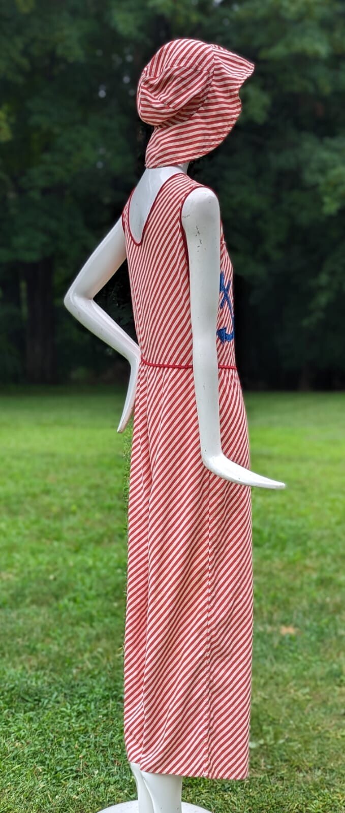 NAUTICAL THEME VINTAGE 1930’S CANDY CANE STRIPED BEACH PAJAMAS ROMPER W HAT