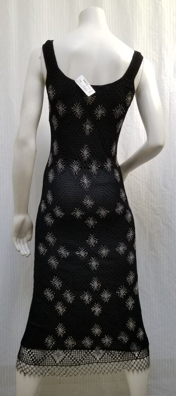 New with Tags KROSHETTA BY PAPILLON Black Crochet Beaded Maxi Dress – Size S/M