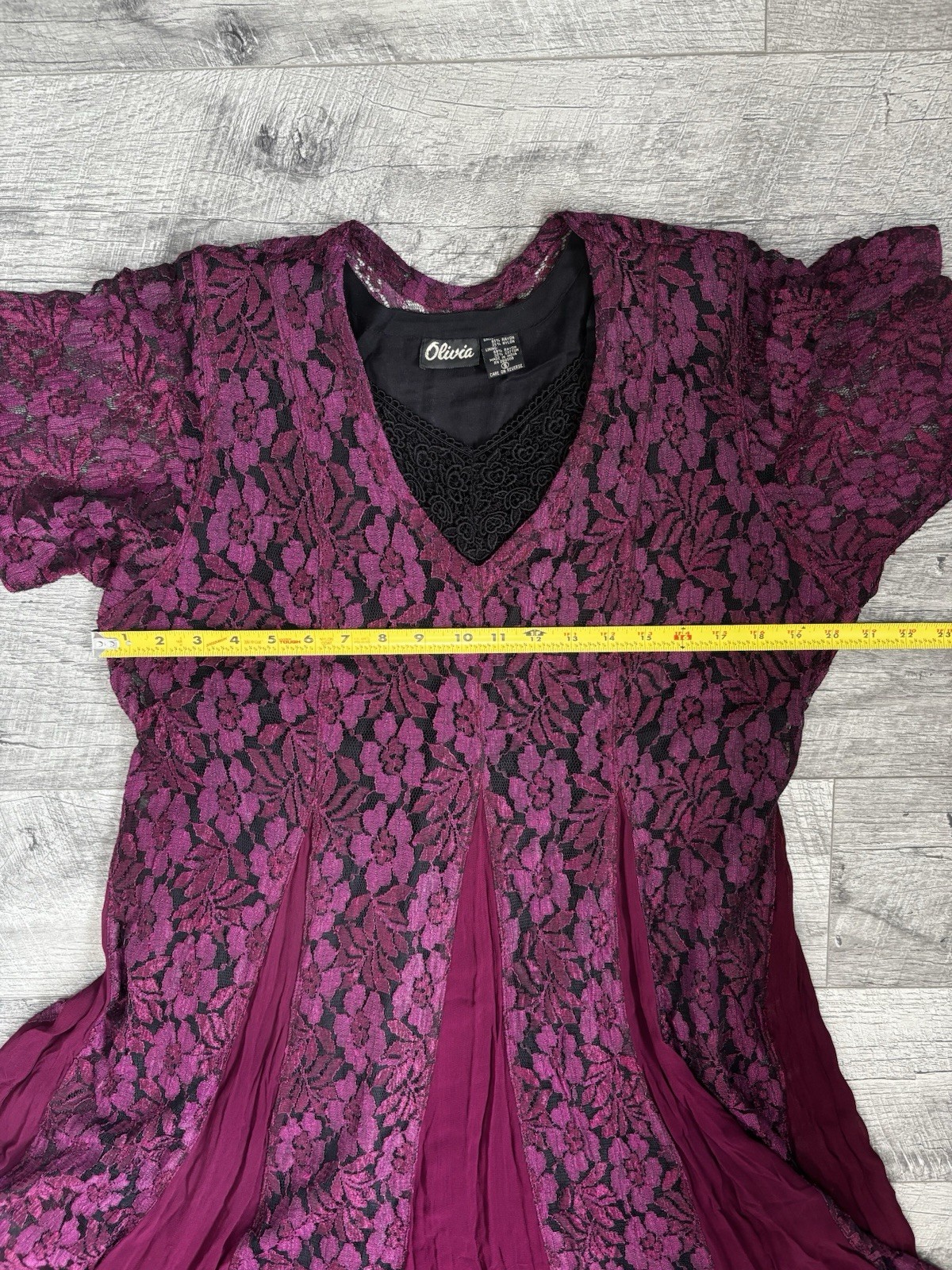 Olivia Vintage 90s Whimsigoth Lace Maxi Dress S Plum Purple Godet Flare Romantic