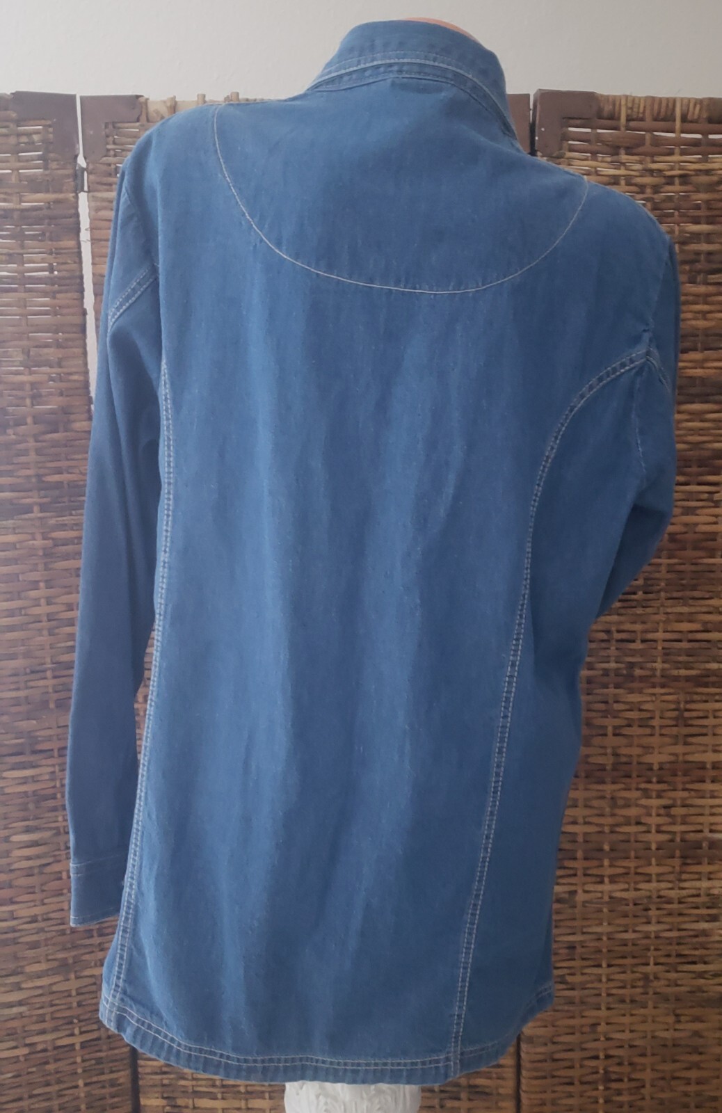Vintage Tudor Court Denim And Silver Button Southwest Blouse Shirt Women’s Sz XL