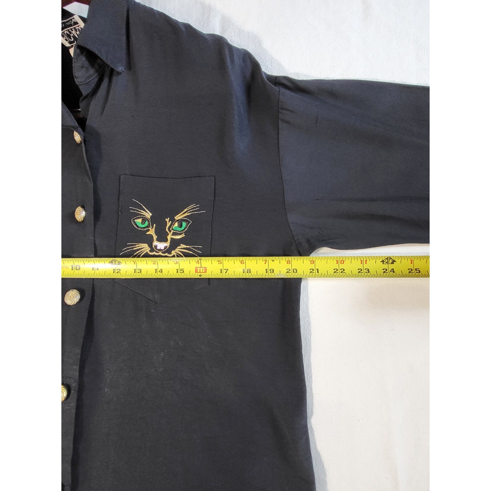 Vintage R&M Richards by Karen Kwong Cat Eyes Embroidered Blouse Size 10P