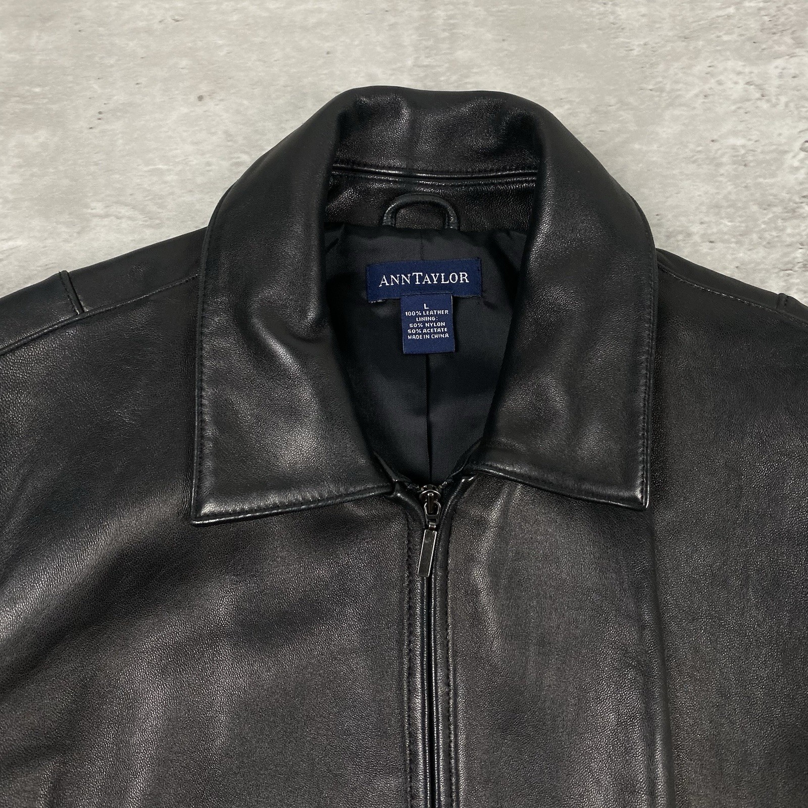 vintage 90s ANN TAYLOR black leather jacket L minimalist casual chick