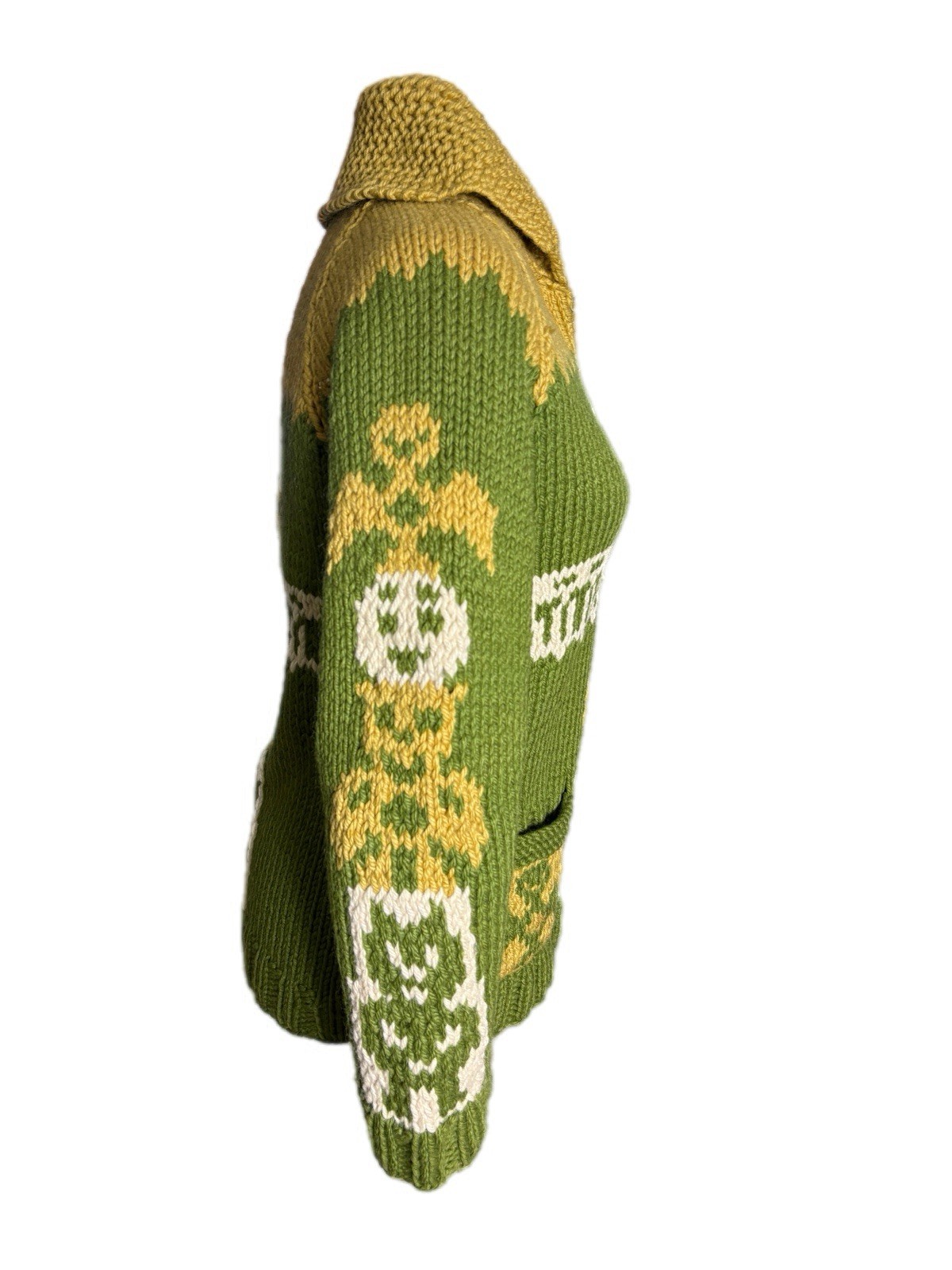 Vintage 50’s Cowichan Sweater Womens S Green Totem Alaska Warm Heavy Cardigan