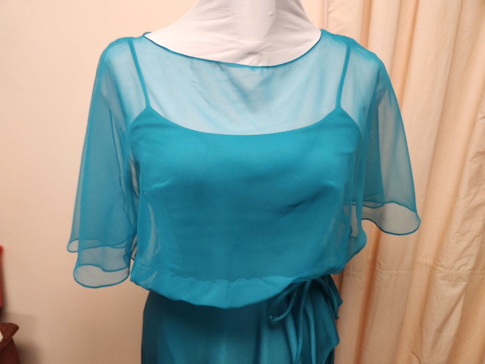 Unlabled Vintage Green/Teal Long Dress*sz11/12-plus Measurements *Good Condition