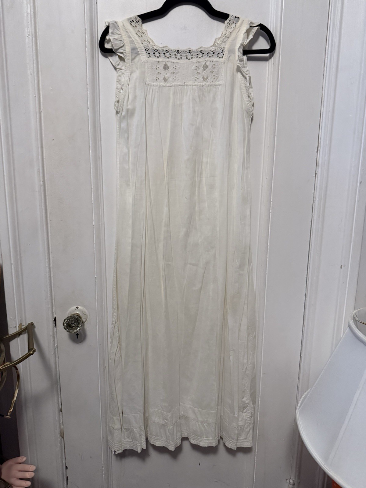 Antique 1910s Edwardian White Cotton Chemise Nightshirt Floral Embroidery Eyelet