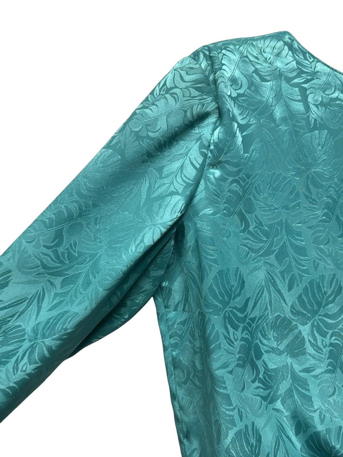 Vtg Henry Lee Women Dress 1960 Green Satin Floral Print Button Up Back Size 12