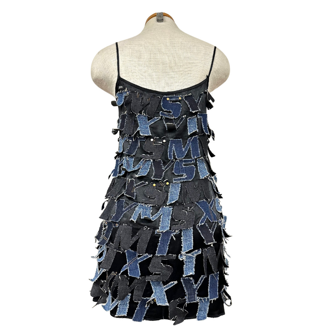 Vintage Y2K MISS SIXTY Rare Denim Letter Embellished Black Mini Dress