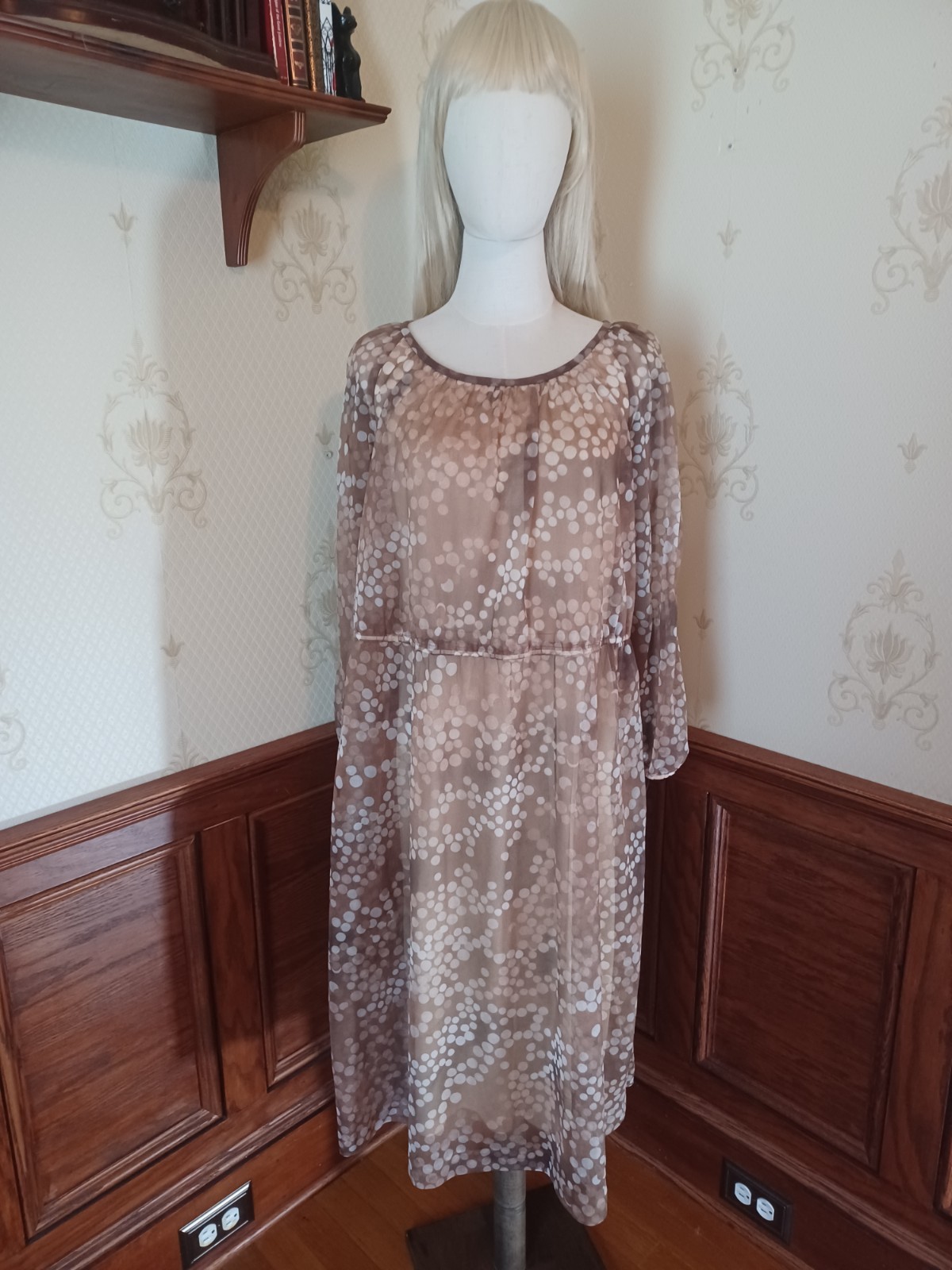 Vintage 1970s Solo San Francisco Brown and White Boho/Ethereal Midi Dress