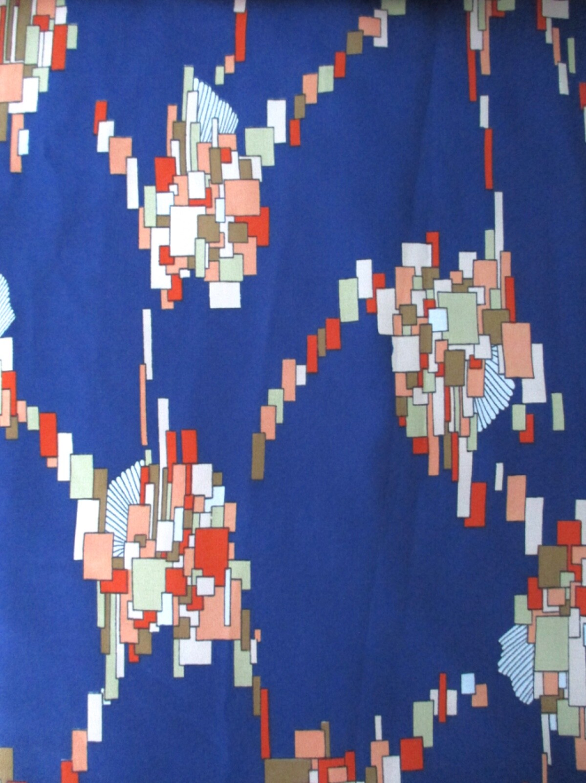 Vtg 70s Alex Coleman Blue Coral Geometric Poly Chiffon Maxi Hostess Skirt 24 in.