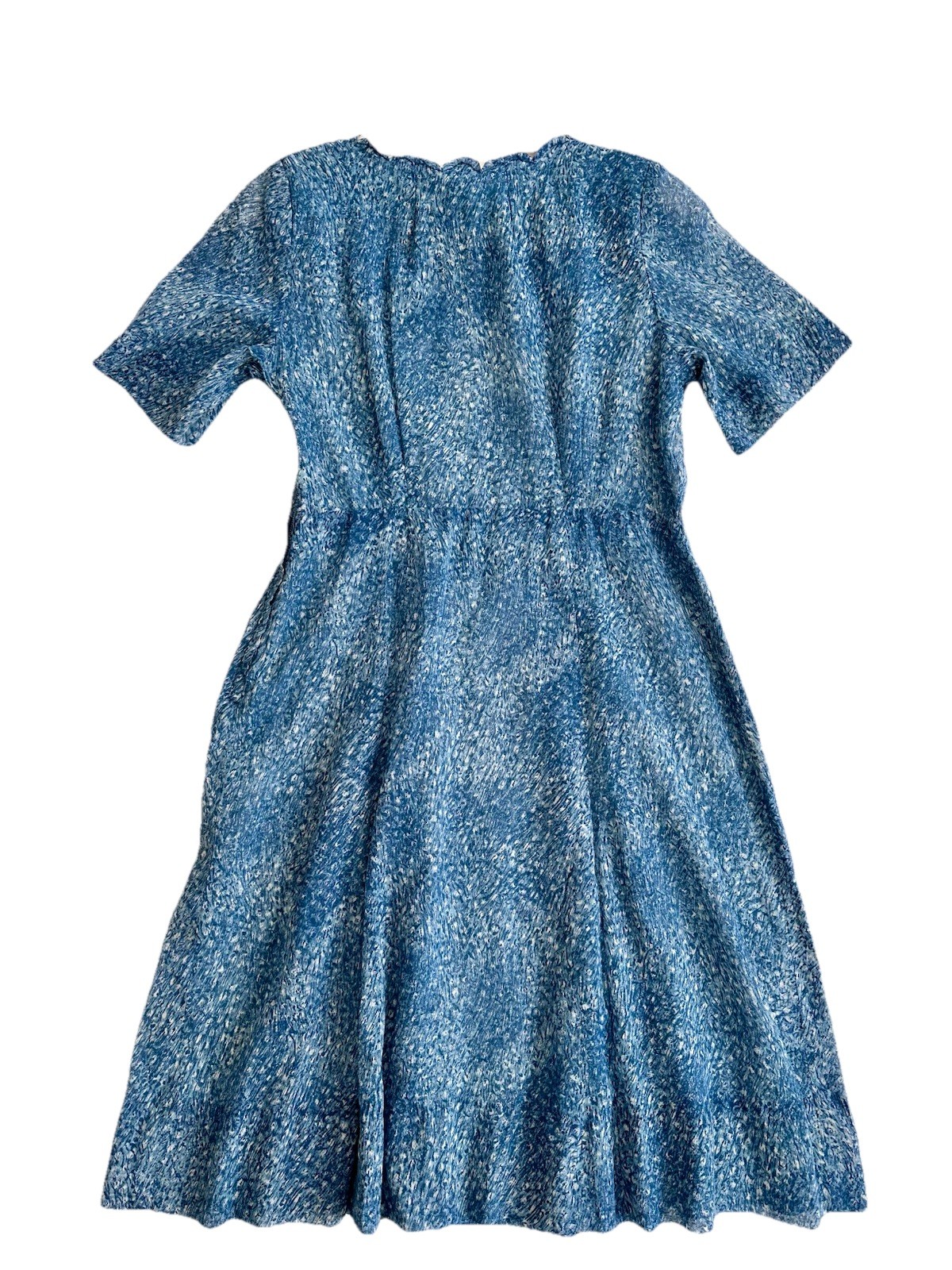 Vintage Herbert Levy Blue Crepe Party Dress Scalloped Neck Pintuck Union Size M*