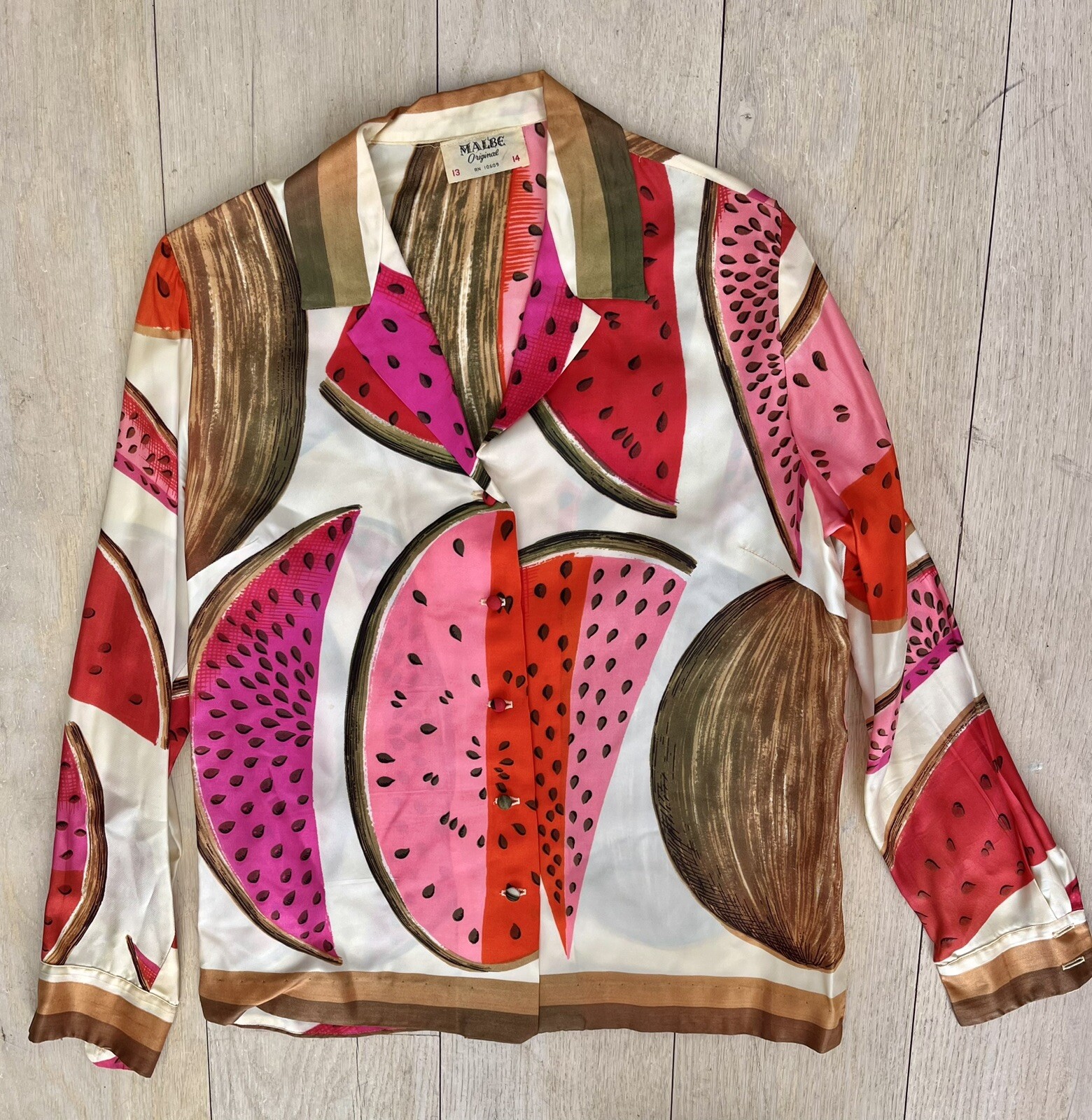 Malbe Originals True Vintage Blouse 1970s Pink Watermelon Fruits