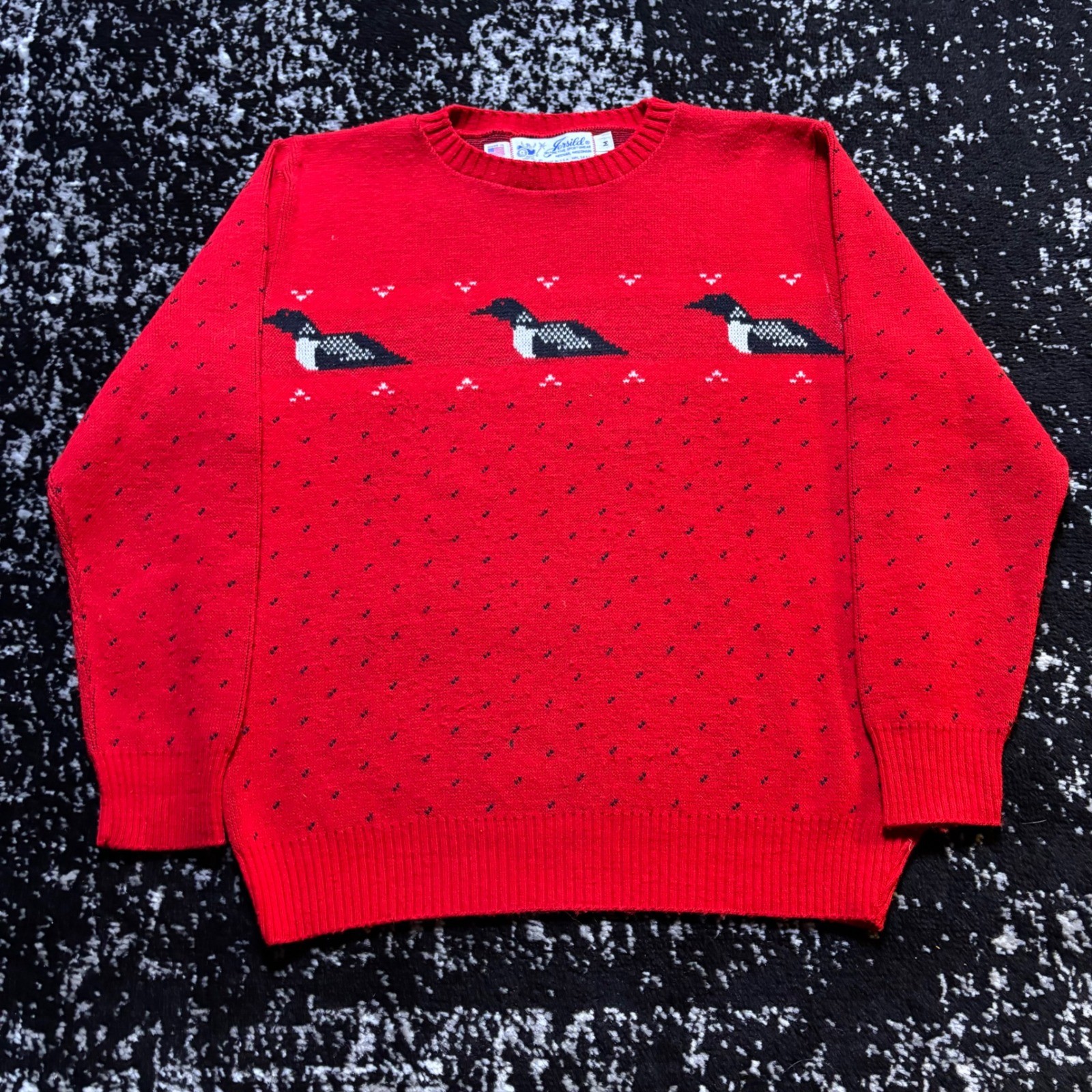 Vintage Jersild Red Loon Bird Knit Sweater Made in USA Acrylic Women Medium