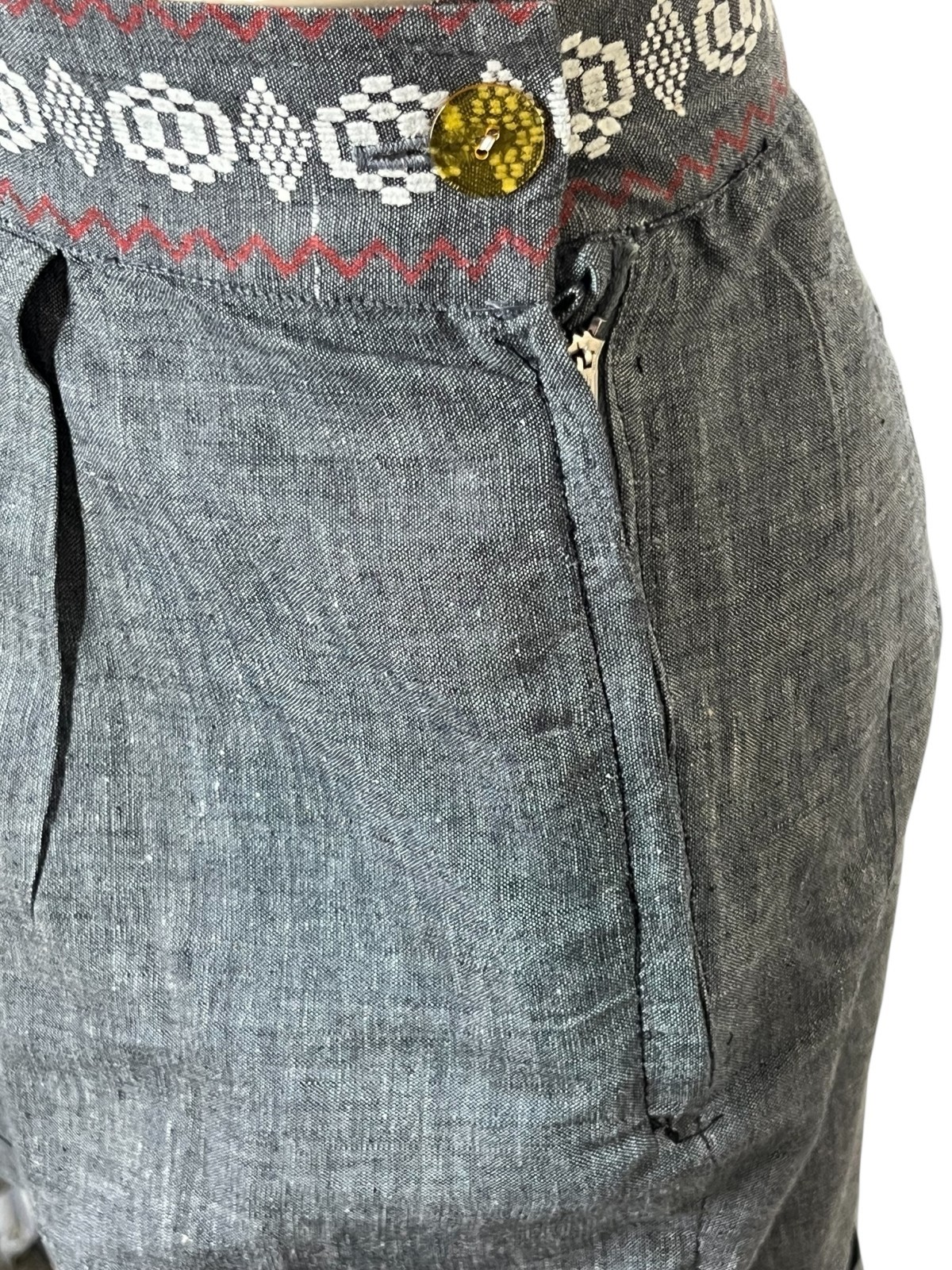 Vtg 50s XS~S Shorts Cuffed High Waist Flocked Design Metal Side Zip ROCKABILLY