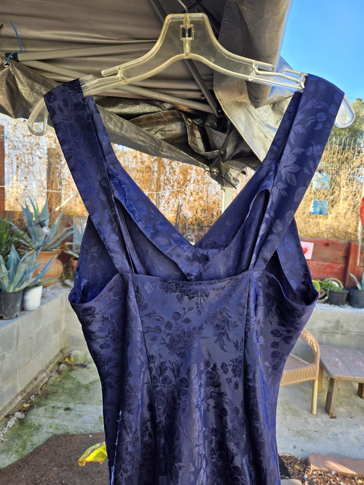 Vintage Morgan Taylor Floor Length Blue Satin Nightgown size Medium