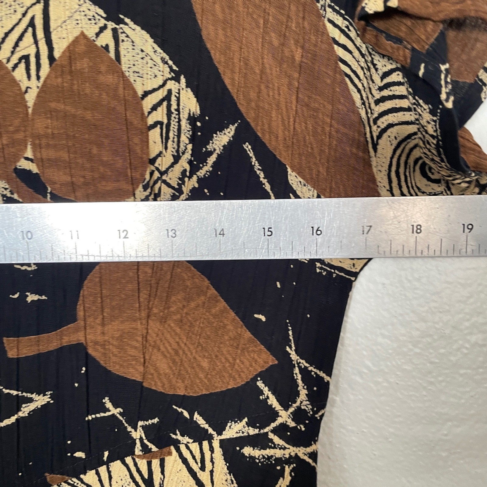 Rabbit Rabbit Designs Vintage Maxi Dress Brown Black Leaf Print Rayon Size 6 USA