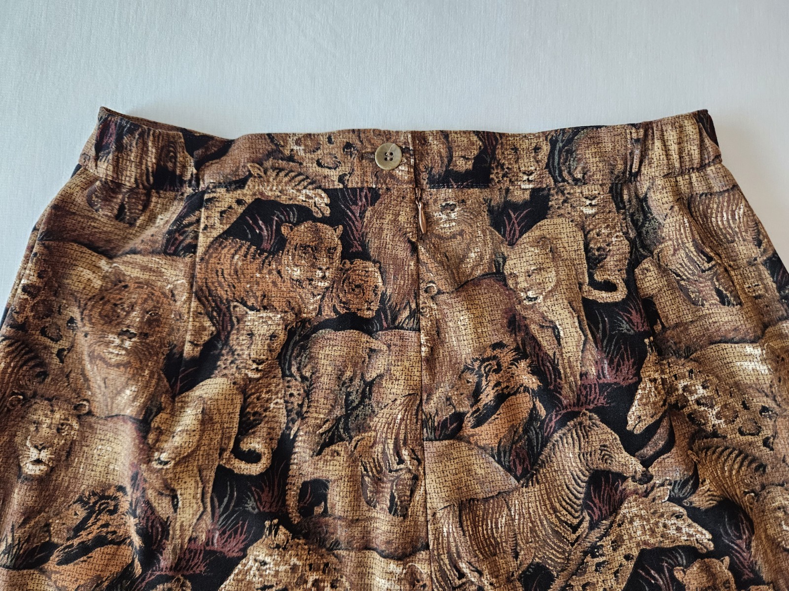 Vtg Sharon Young Animal Print Zebra Lion Giraffe Brown Corduroy-ish Pants 8
