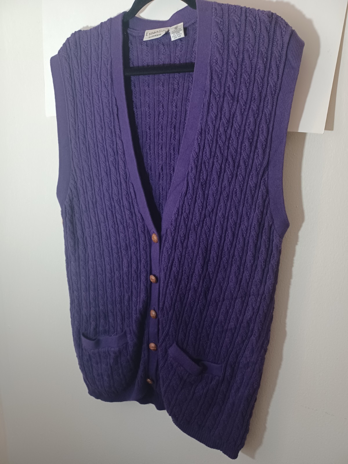 Essentials Elments Women’s 1980s Button-up Purple Sweater Vest Vintage XL