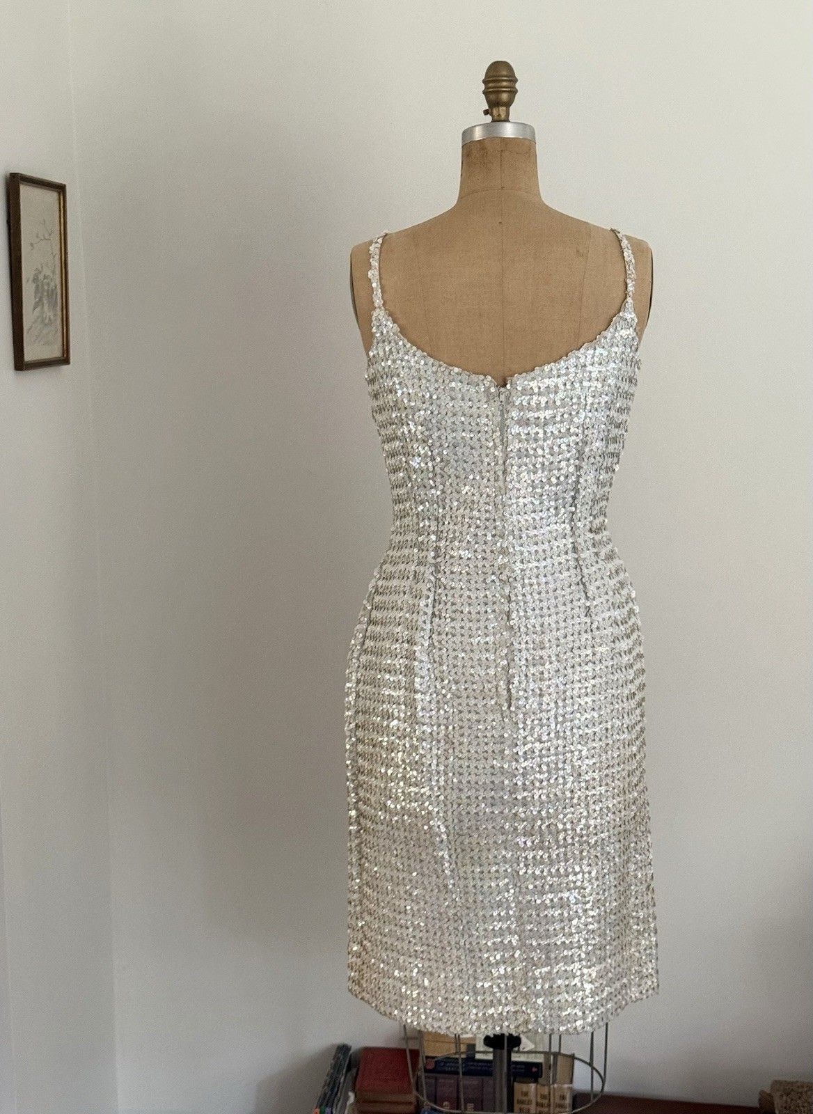 Vintage 1950s/1960s White Sequin Sheath Party Dress Size Medium/Large