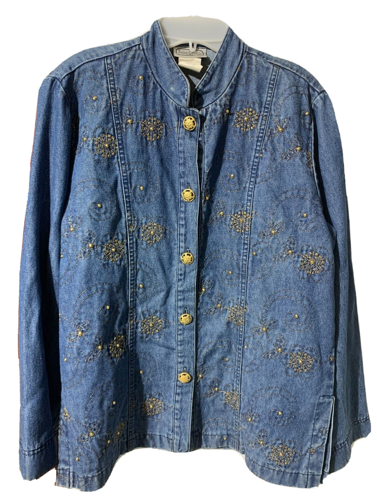 Saint Germain Paris Vintage Blue Denim Jean Jacket Women Large EVC Shacket Shirt