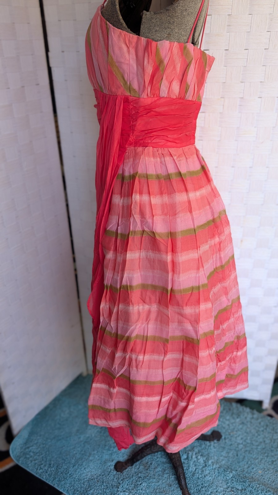 1950s Prom Dress Bright Colors Watermelon Pink Green