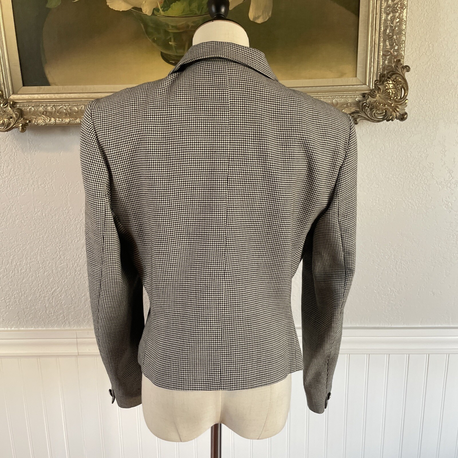 Vintage Nordstrom Houndstooth Wool Blazer Sz 8 Career Office Classic Timeless
