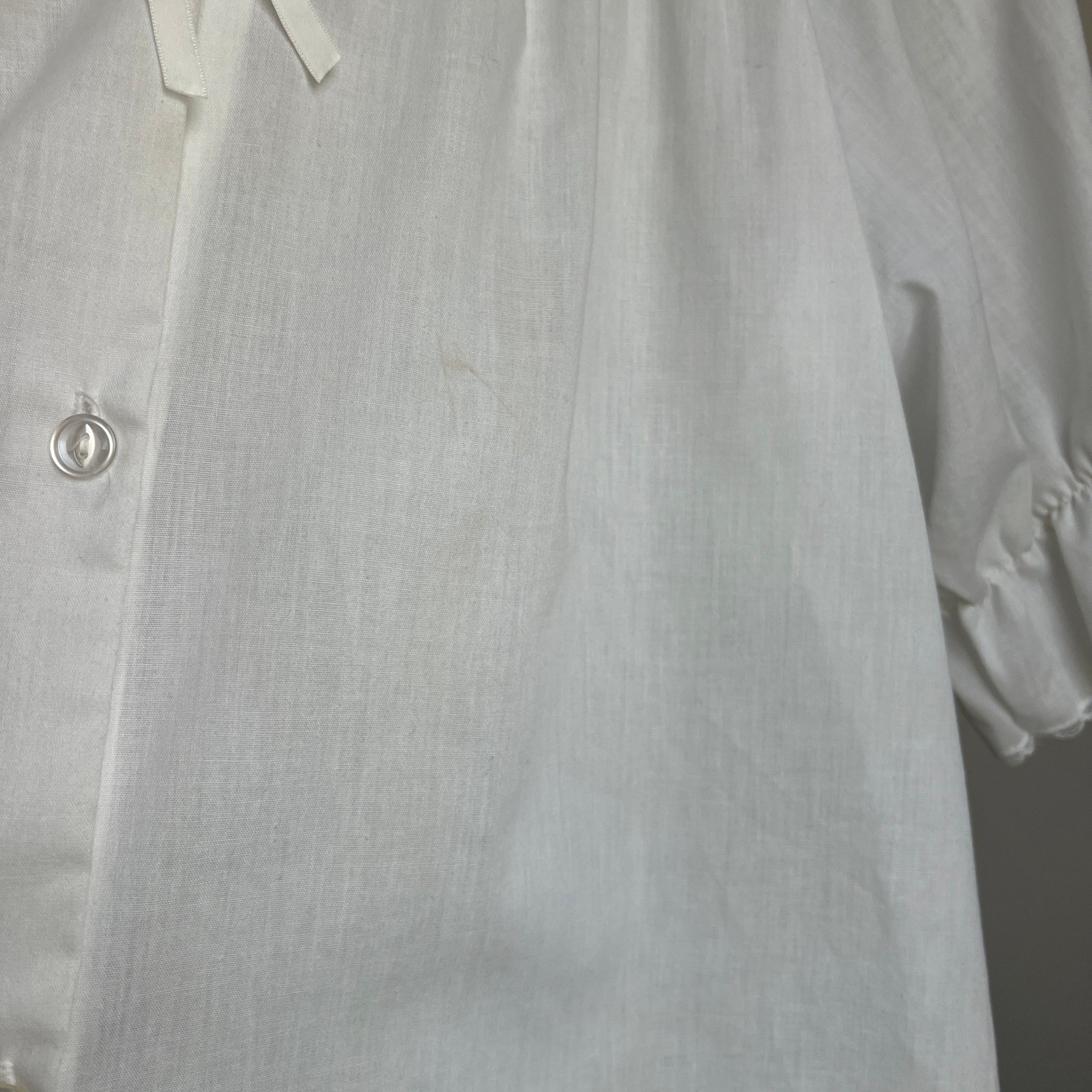 Vintage Cotton Blend Nightgown Medium White Lace Button Front Cottagecore Dress