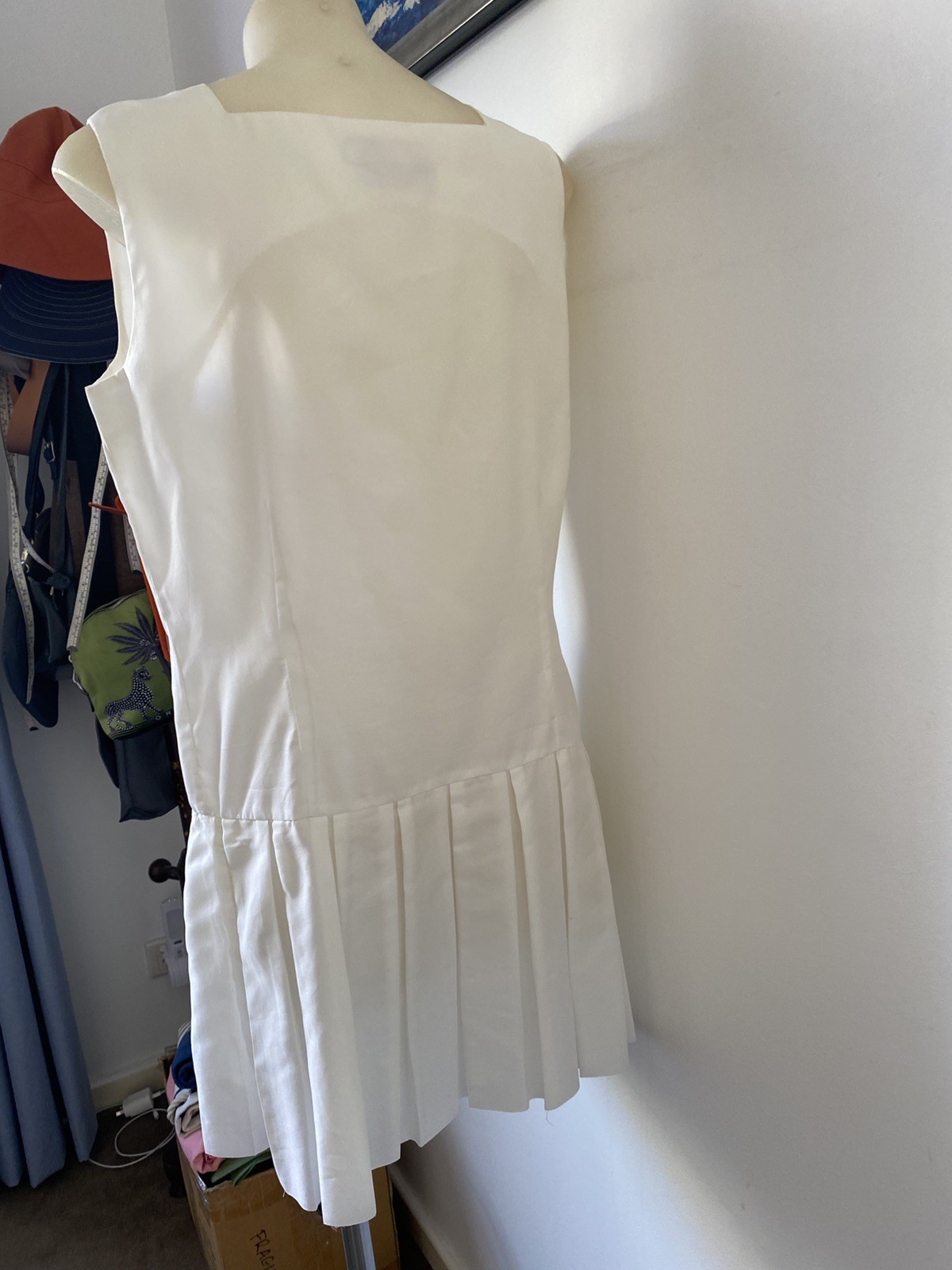 70,s Cream Pleated Tennis Dress. 40” Bust