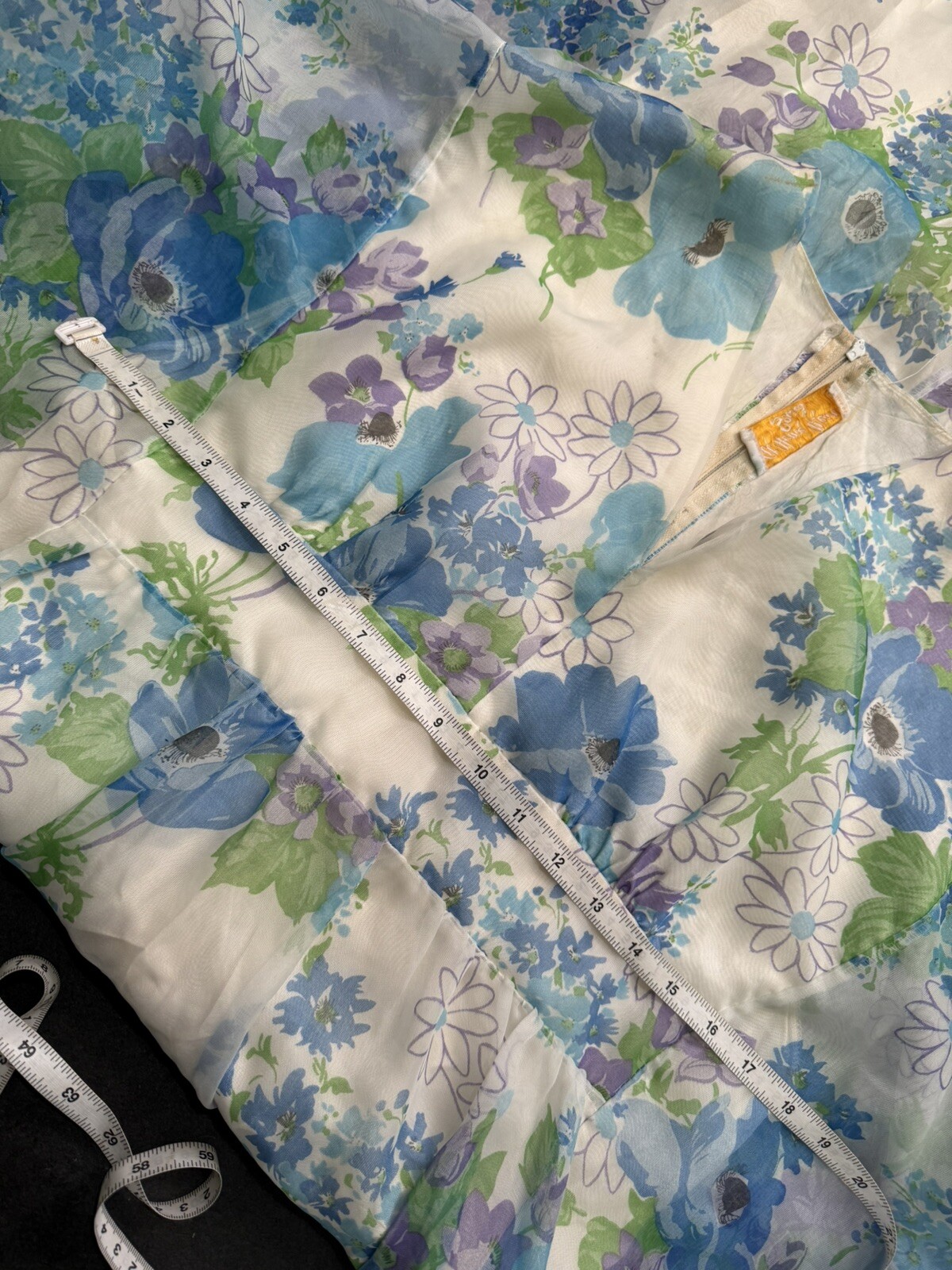 Vintage 1960s/1970s Sheet Floral Maxi Dress Blue And White Free Form Sears Sz M