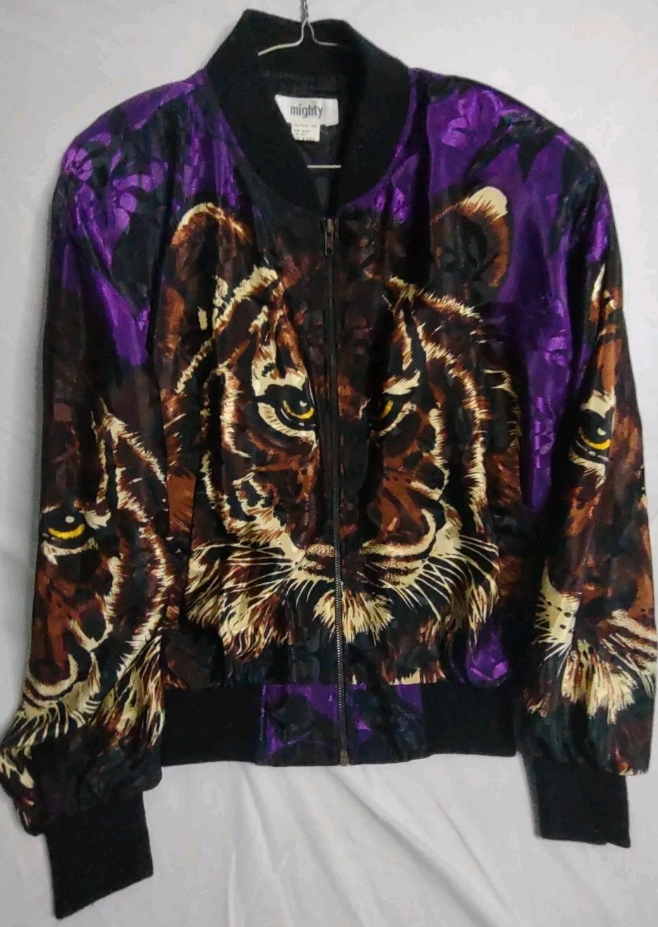 Vintage 80s 90s Tiger Mighty Jacket Full Zip Bomber AOP Animal Print