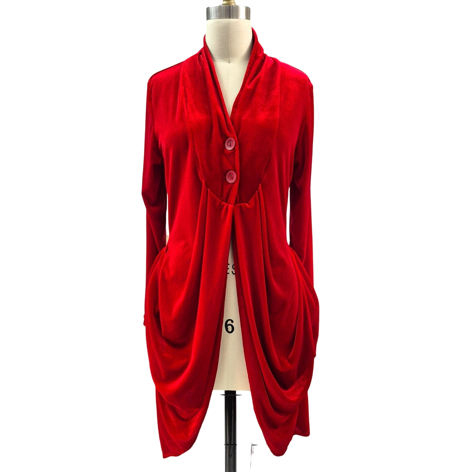 Y2K VTG Pyramid Red Velvet Draped Jacket Stretch 2 Button Cocktail Gothic Sz S