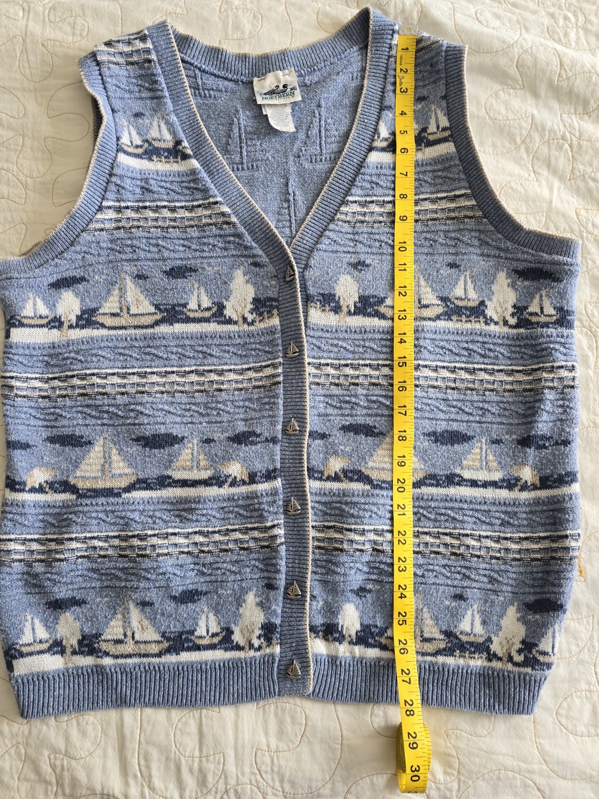 Vintage 90s Sailboat Northern Reflections Sweater Vest XL/TG Whimsical Buttons