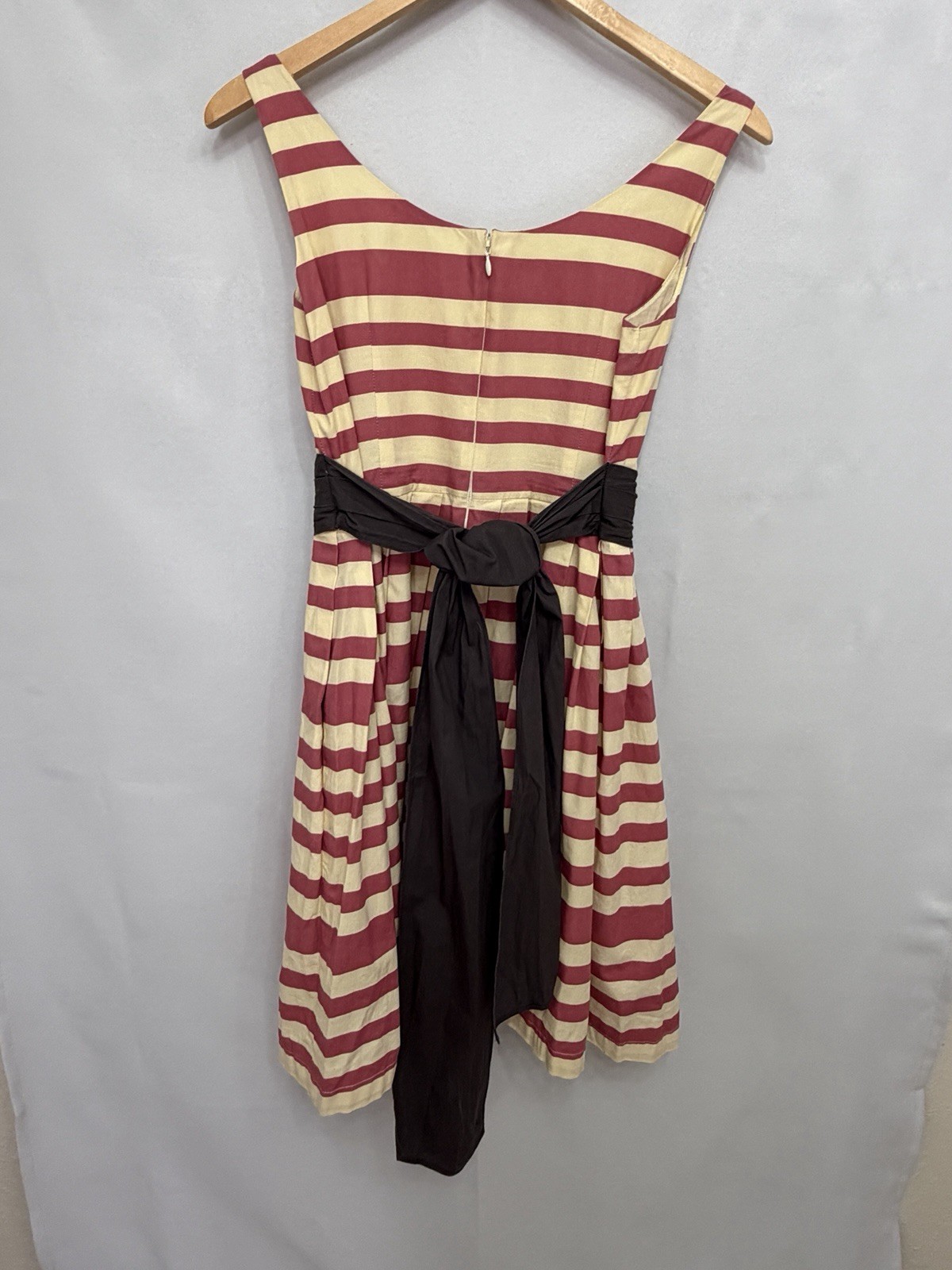 Corey Lynn Calter Striped Fit Flare Dress Size 6 Pink Cream Black Sash Bow