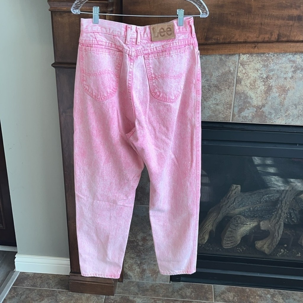 Vintage PINK stone wash/acid wash high waist LEE jeans 80s western Barbie 13 Med