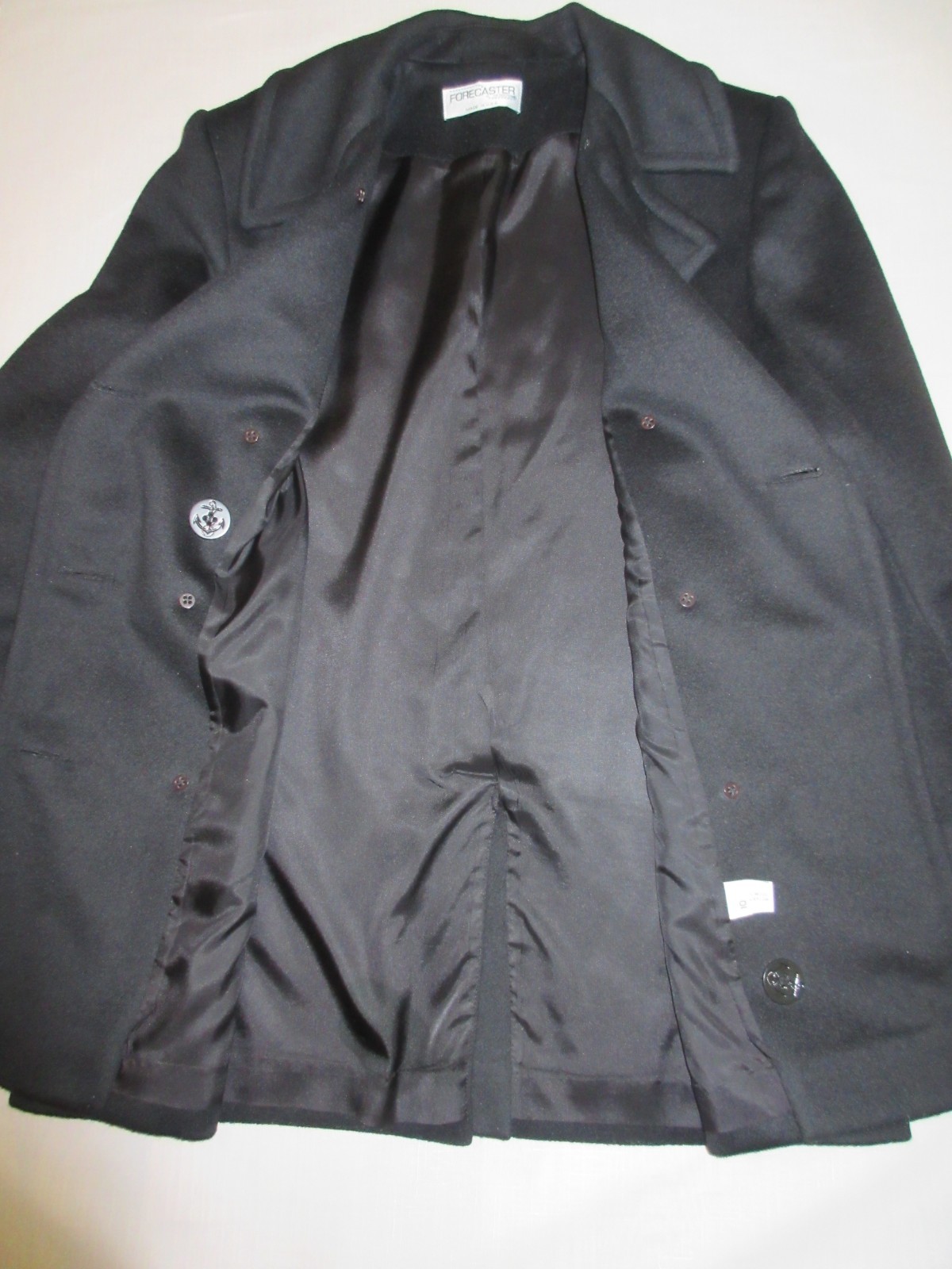 Vtg Black Wool Coat Knee Trench Sz 10 M * L* Forecaster of Boston Union USA