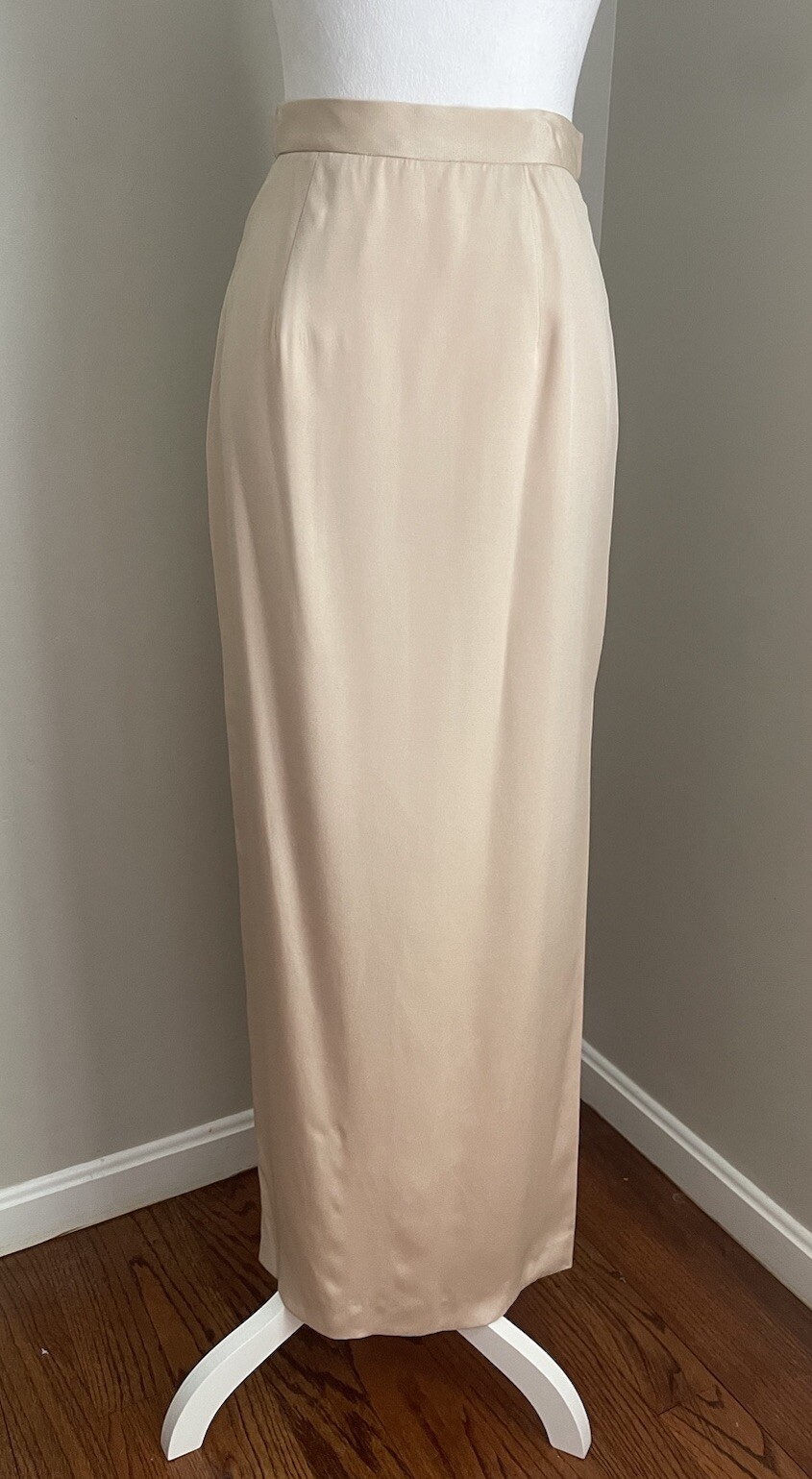 Vintage Riazee Boutique 10 Silk Maxi Skirt Blush Pink Beige High Waist Quiet Lux