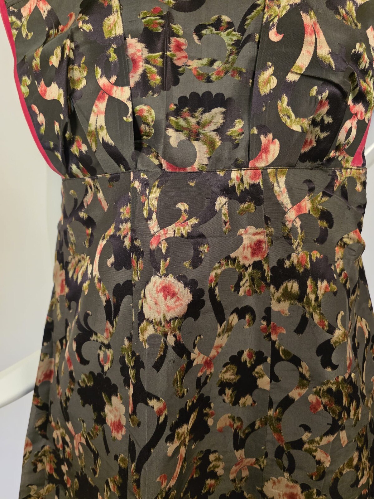 NEVER WORN PRISTINE EDWARDIAN FLORAL FRENCH SILK JACQUARD LONG DRESS