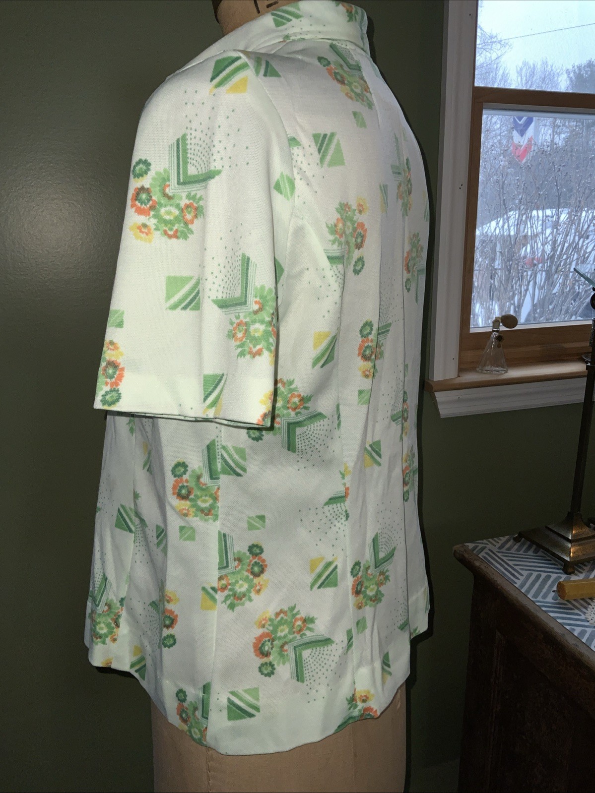 Vintage 50s Style Women’s Collar Button Up Shirt Homemade Light Green Sz 12