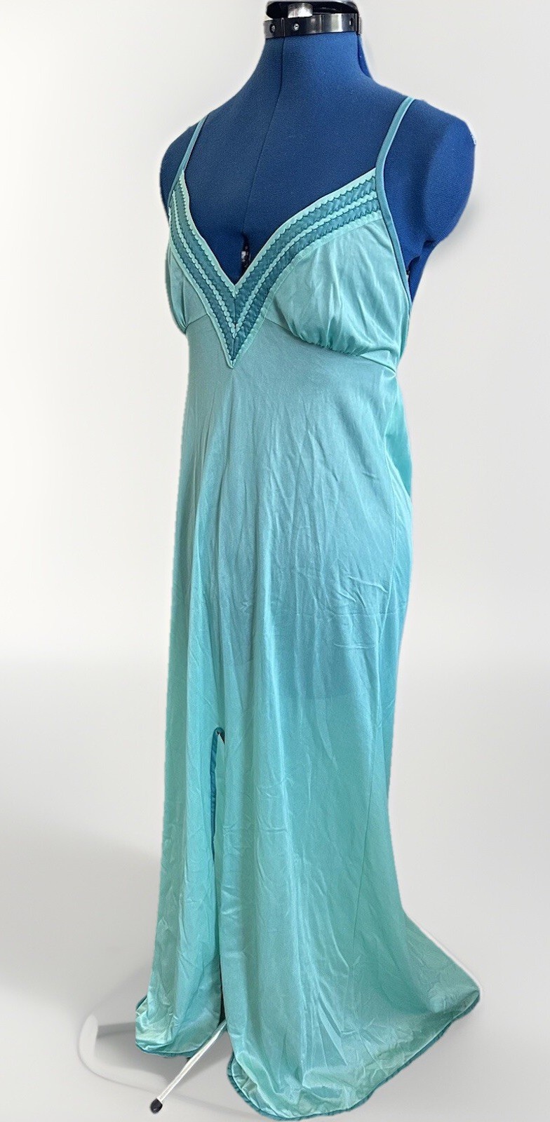 Vintage 70s Dutchess Individually Yours Teal Nightgown Slip Fairy Whimsy Cottage