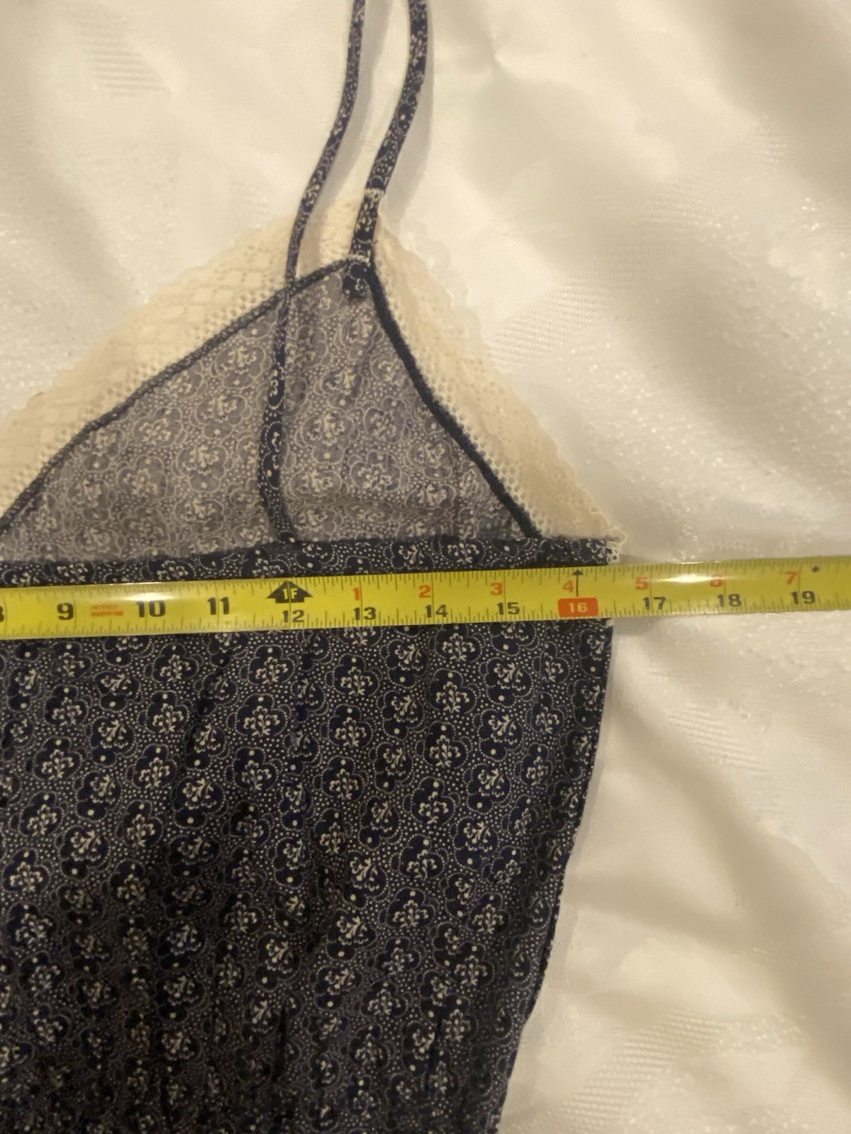JCPenney navy cotton sun dress spaghetti straps floral lace prairie NWT Large
