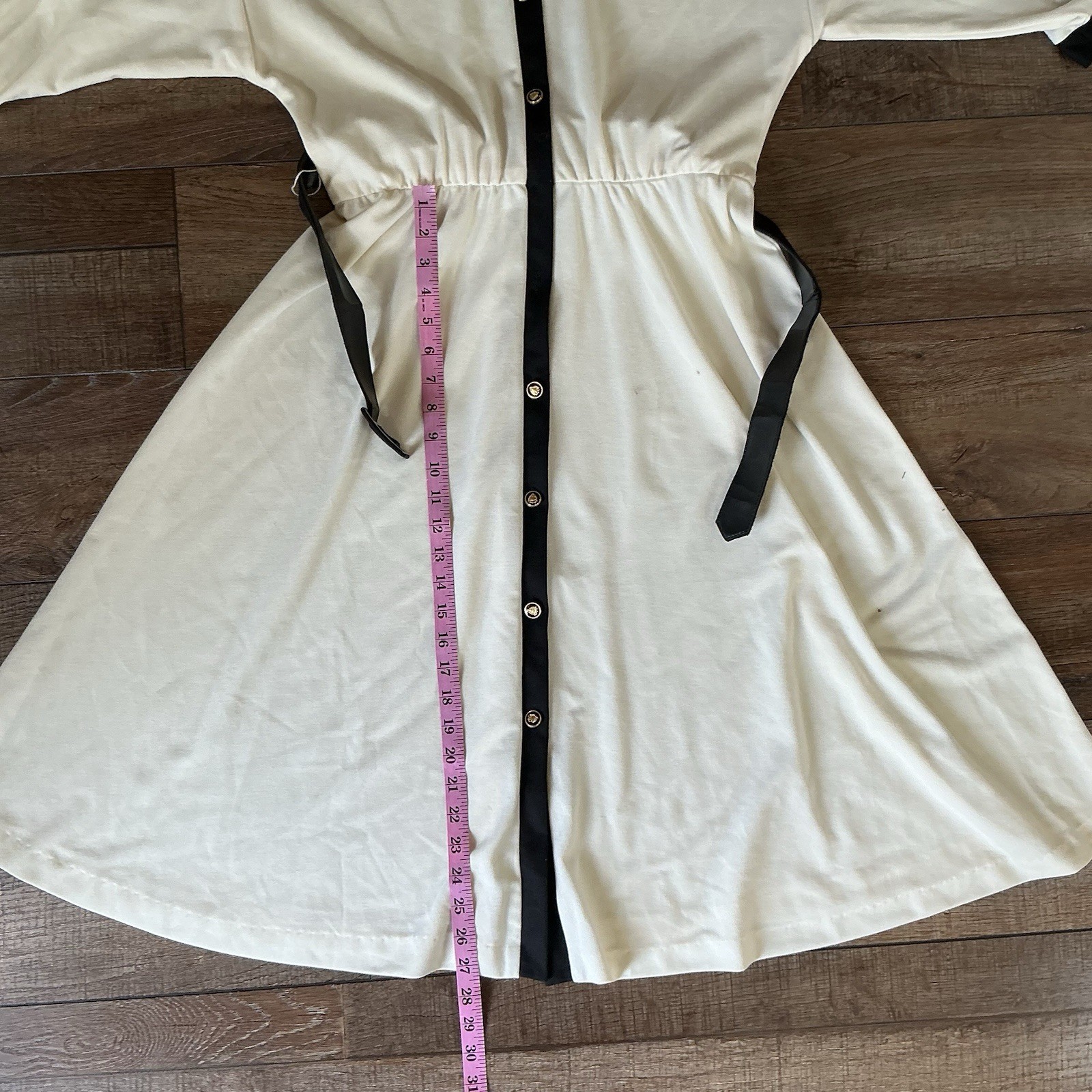 VTG Marty Gutmacher Dress Wmns 16 Ivory Black Trim Button Front USA Made #171216