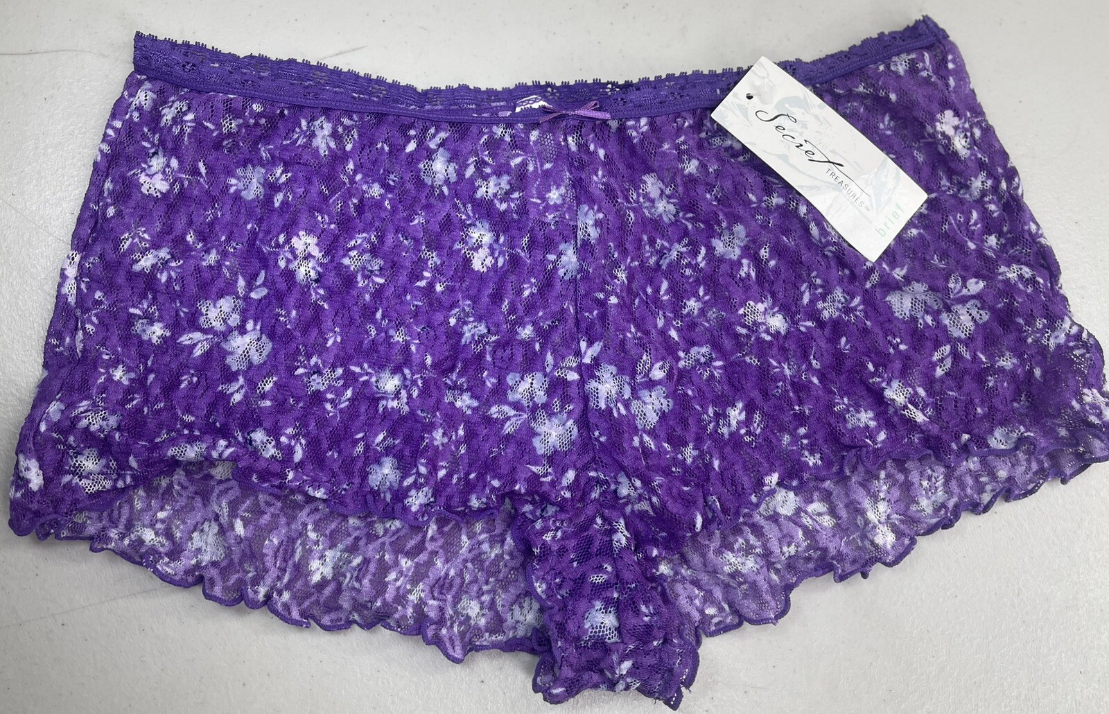 Vtg Nylon Panties Secret Treasures Purple Ruffle Lace Hipster Brief NWT 90’s Y2k