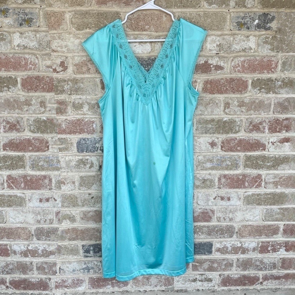 VANITY FAIR Vintage Teal Cap Sleeve Short Nightgown WOMANS SIZE XL