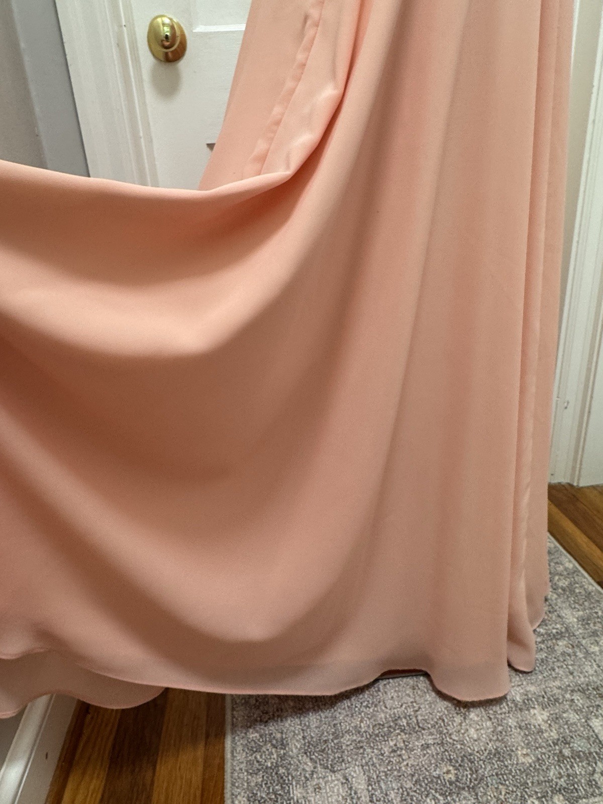 VTG 90s Faviana New York Halter Gown Peach Sequin Backless Maxi Dress Size 13/14
