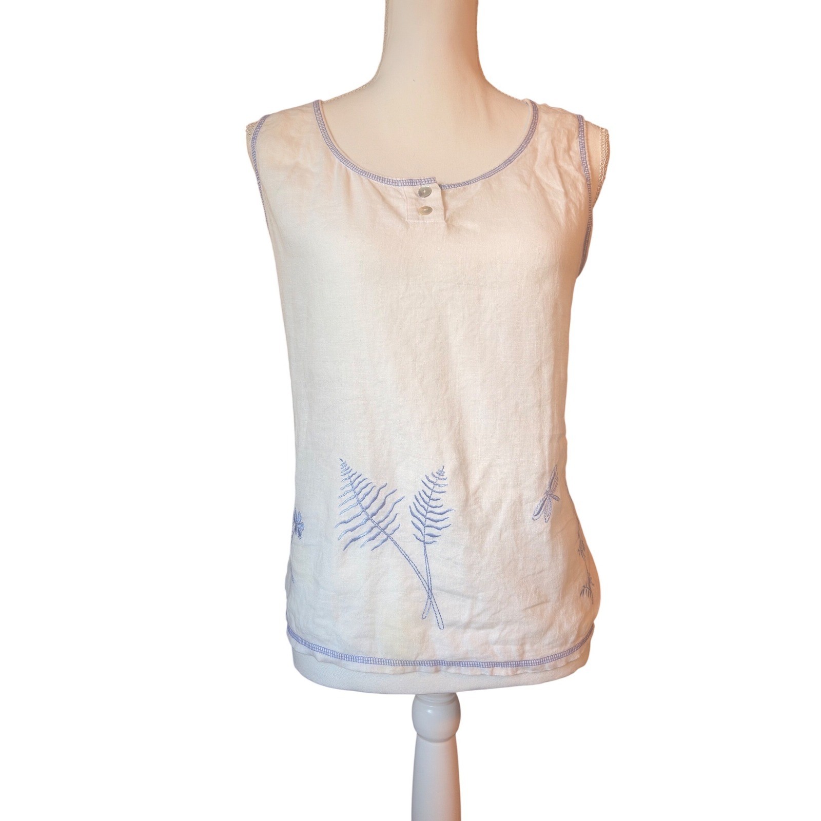 Vintage Portraits by Northern Isles Linen Tank Top Embroidered Coastal Size 12